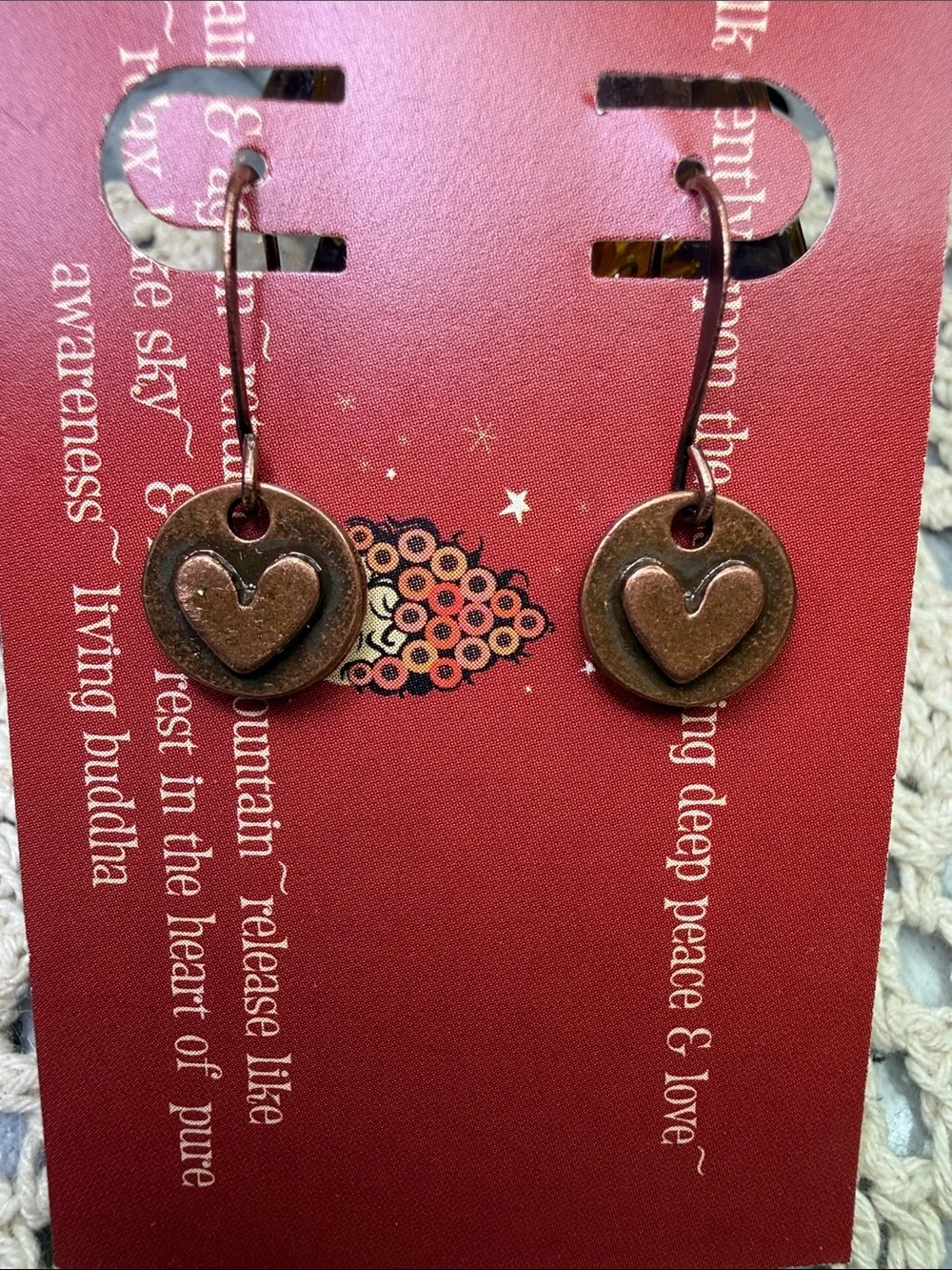 Heart Disc Copper-Tone Drop Earrings - Brown